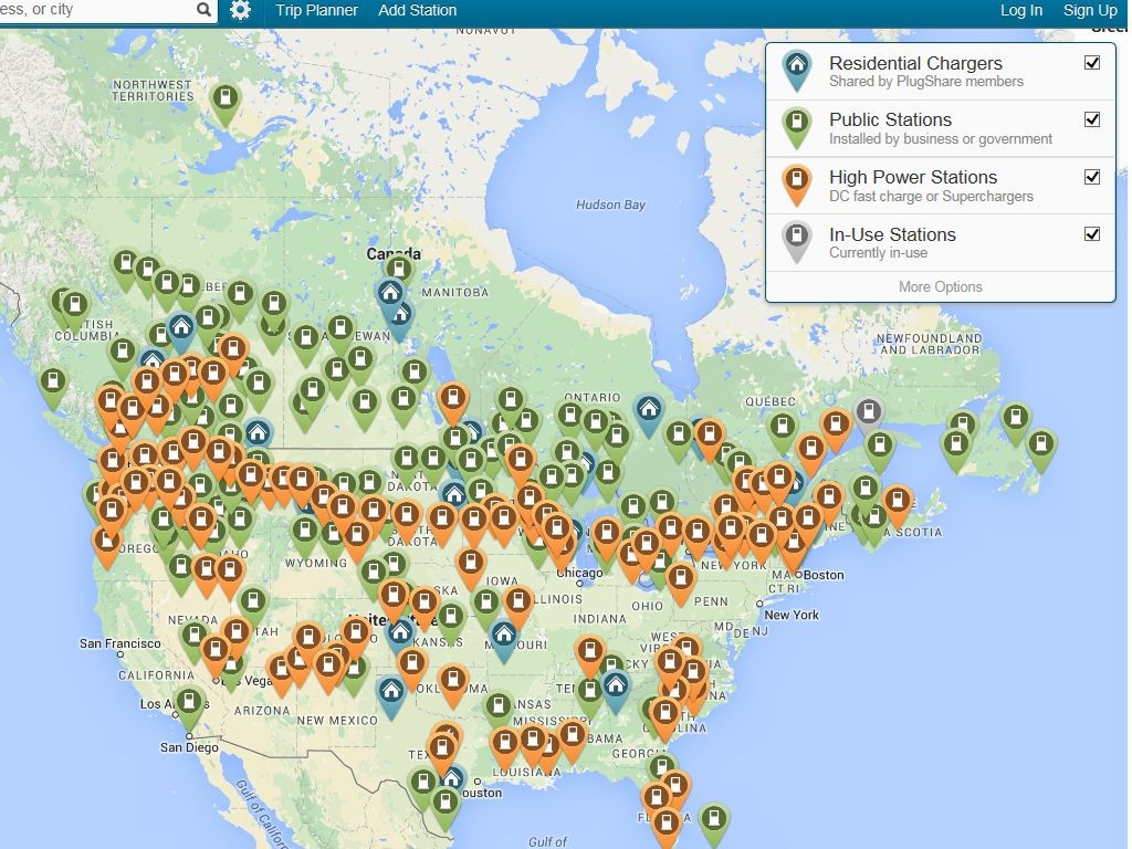 Map showing EV charging stations in the United States